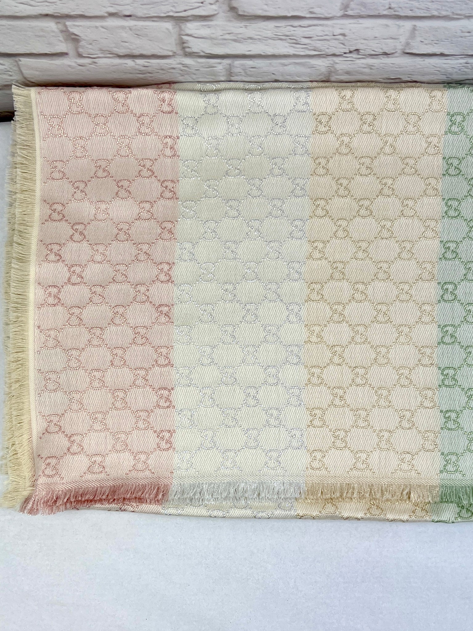 Gucci Jacquard GG Monogram Shimmer Lrg. Square Shawl, Ivory Multicolor