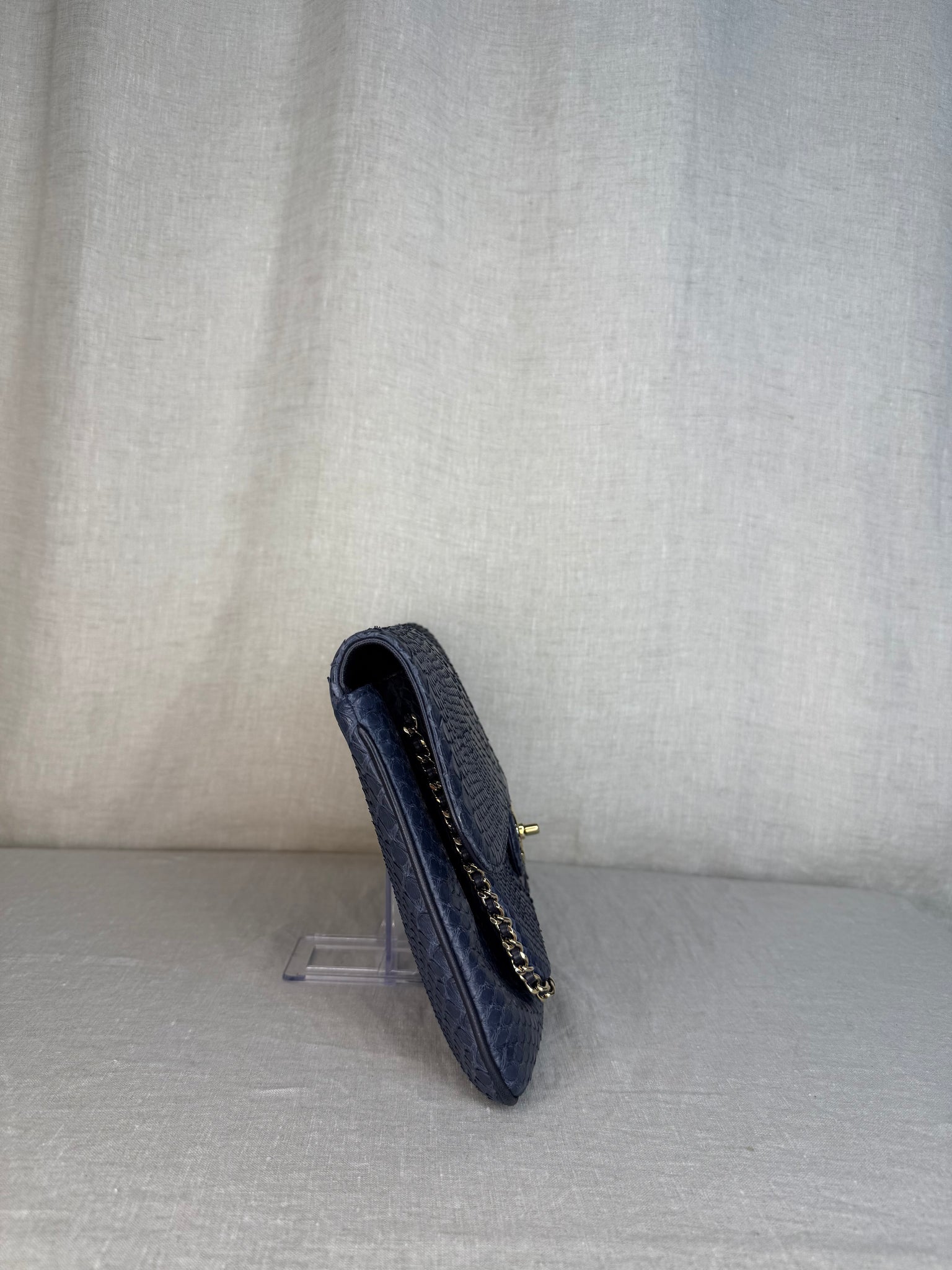 Chanel Navy Python Unchained Clutch