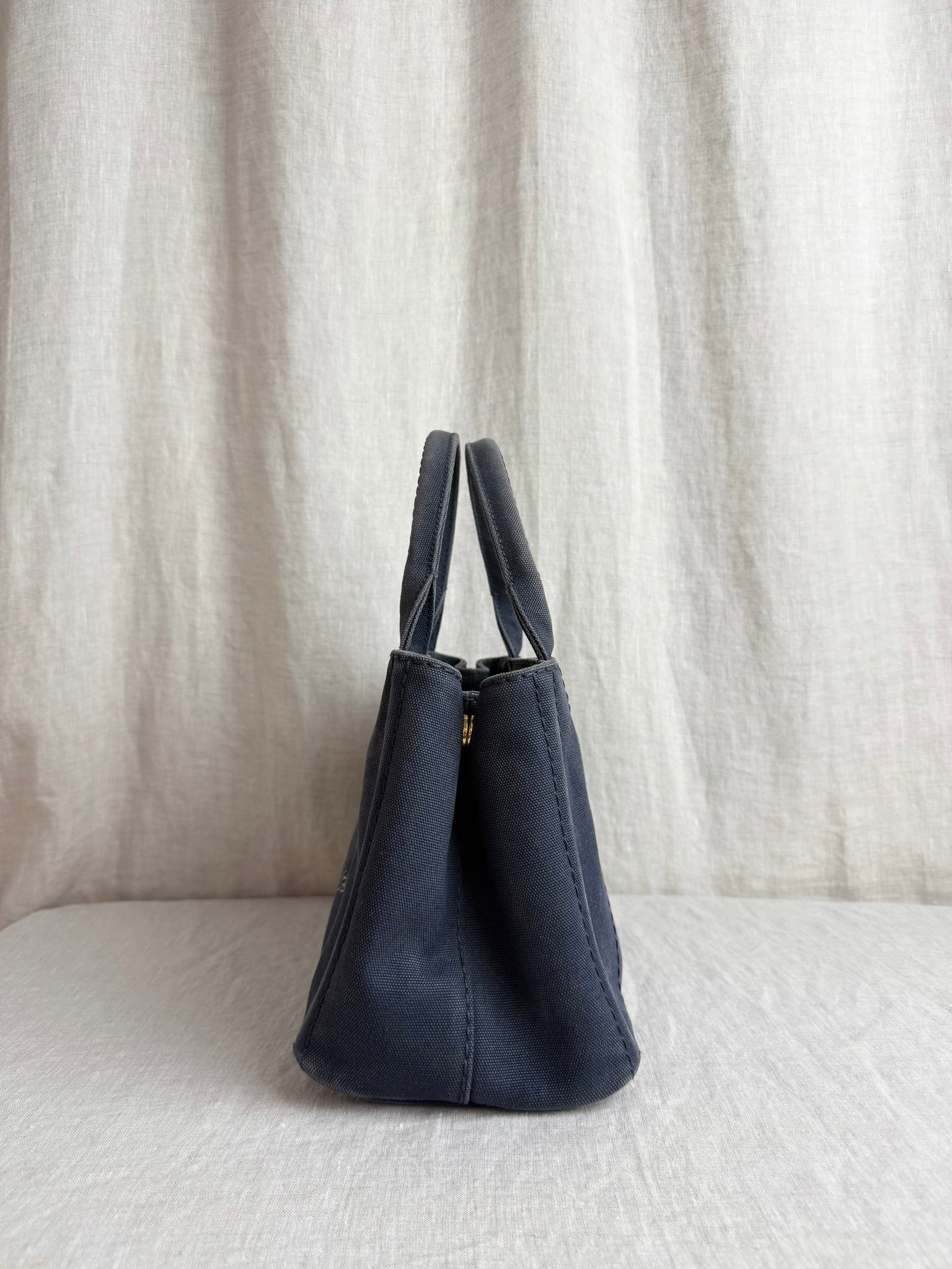 Prada Small Navy Canapa Canvas Tote
