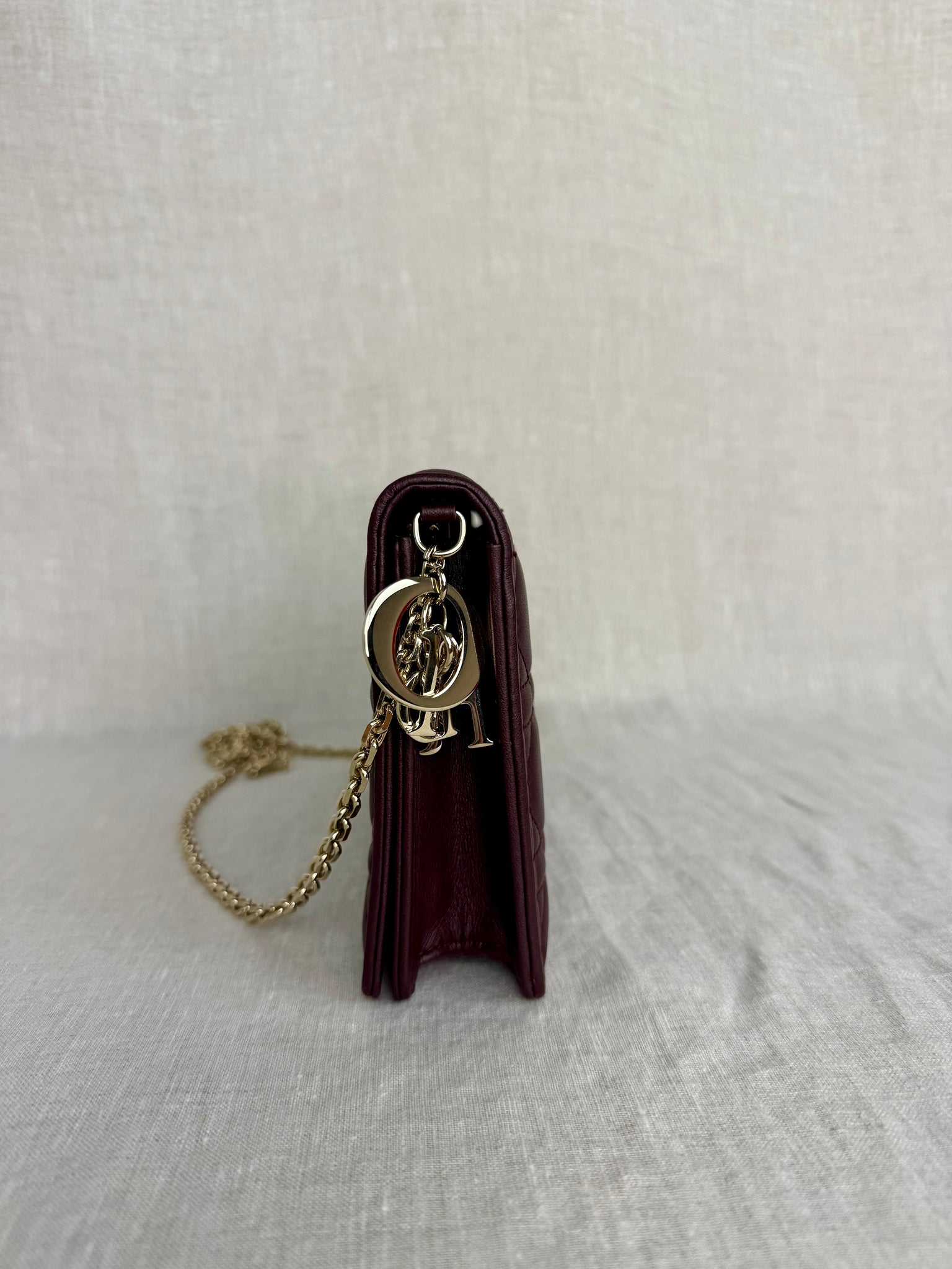 Christian Dior Lady Dior Pouch Burgundy Cannage Quilted Lambskin Leather Gold Hardware