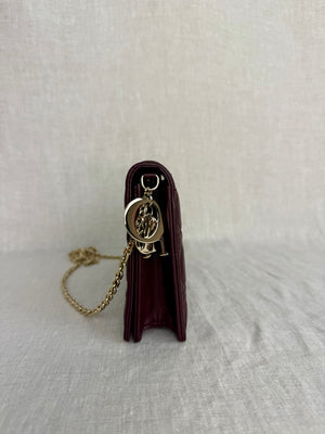 Christian Dior Lady Dior Pouch Burgundy Cannage Quilted Lambskin Leather Gold Hardware