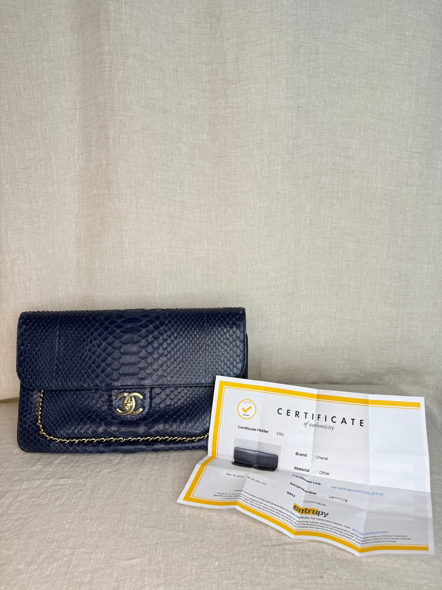Chanel Navy Python Unchained Clutch