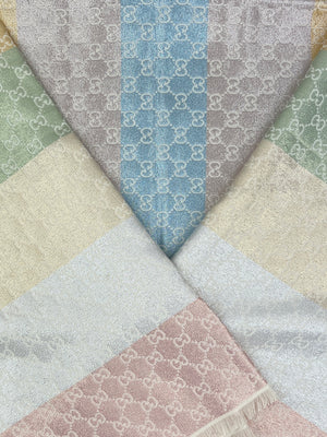 Gucci Jacquard GG Monogram Shimmer Lrg. Square Shawl, Ivory Multicolor