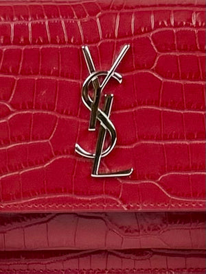 Saint Laurent Sunset WOC Croc-Embossed, Red/Silver