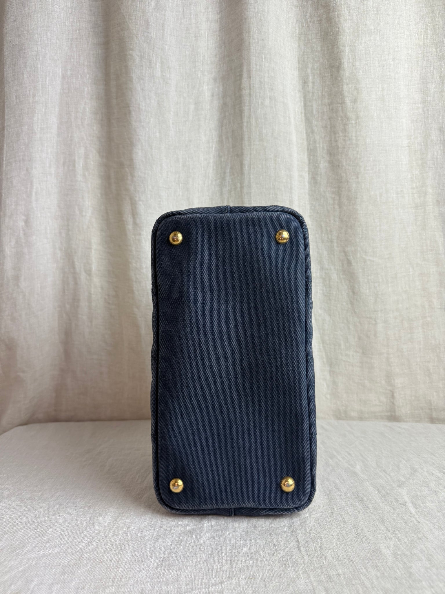 Prada Small Navy Canapa Canvas Tote