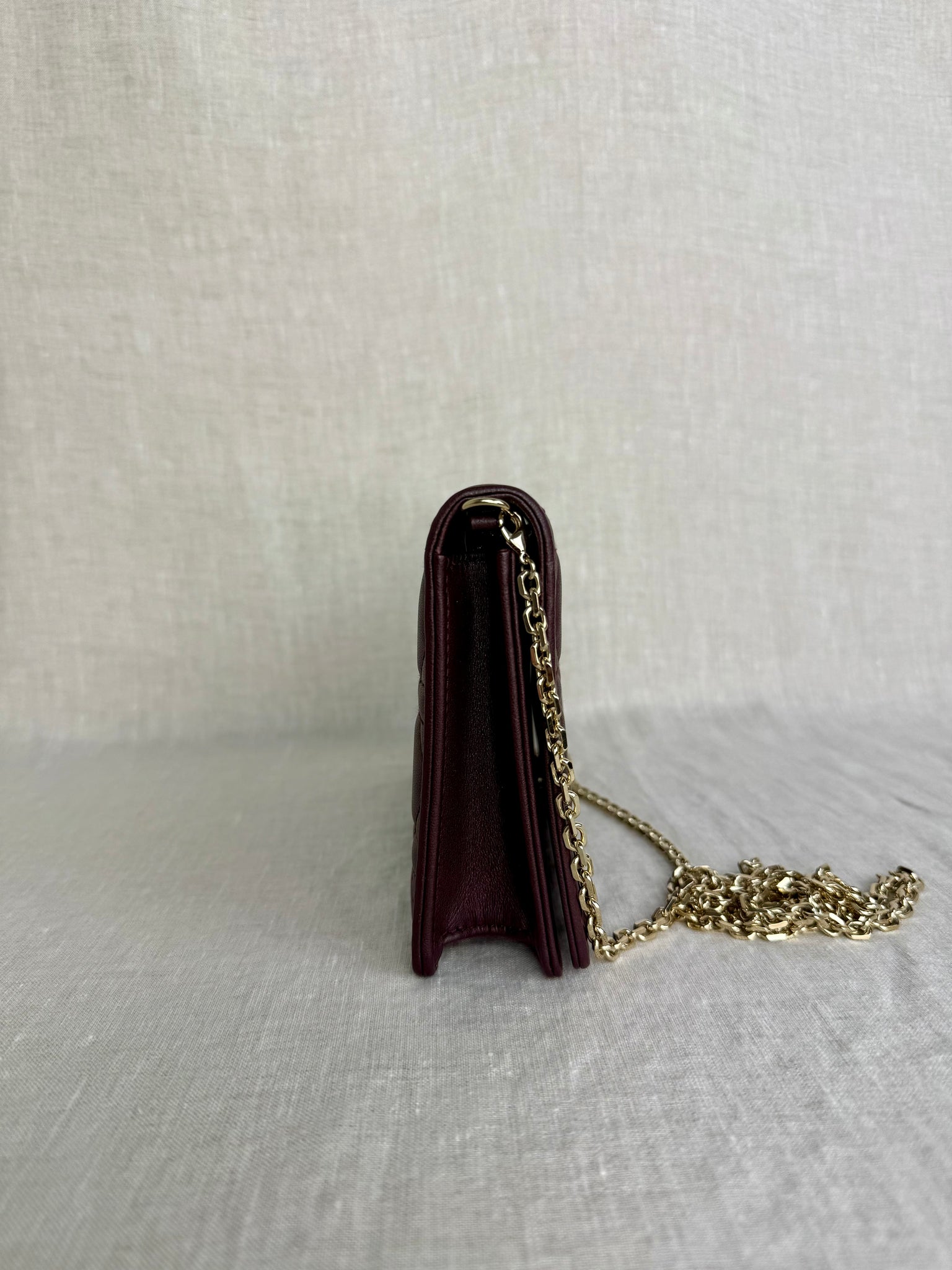 Christian Dior Lady Dior Pouch Burgundy Cannage Quilted Lambskin Leather Gold Hardware