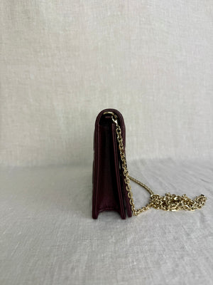 Christian Dior Lady Dior Pouch Burgundy Cannage Quilted Lambskin Leather Gold Hardware