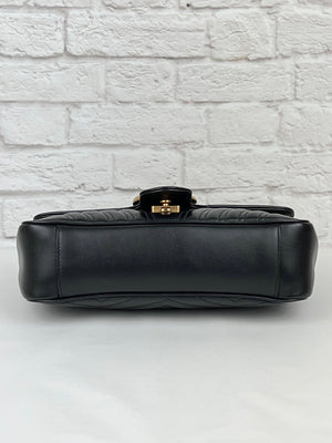 Gucci  Marmont Matelesse Flap Bag, Black/Antique Gold