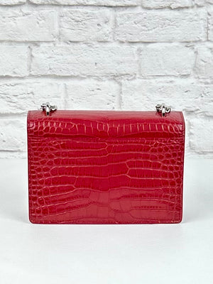 Saint Laurent Sunset WOC Croc-Embossed, Red/Silver