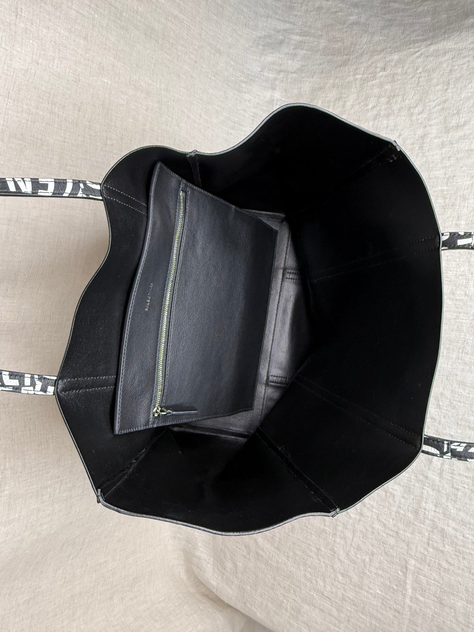 Balenciaga All Over Logo Black Leather Tote Bag