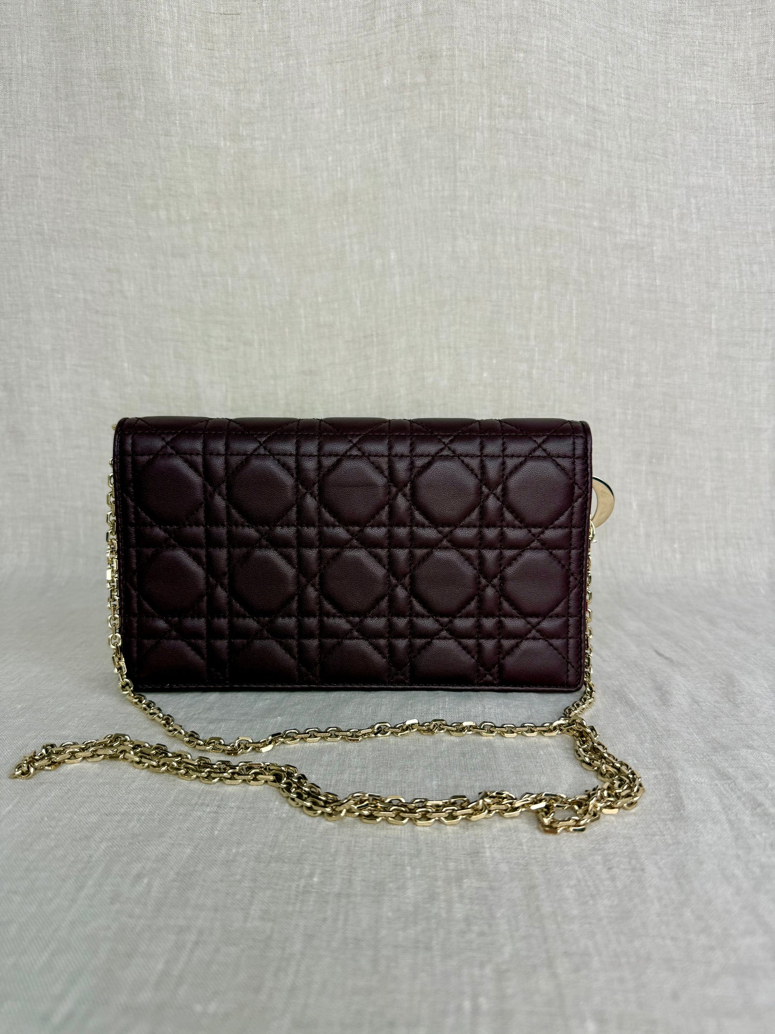 Christian Dior Lady Dior Pouch Burgundy Cannage Quilted Lambskin Leather Gold Hardware