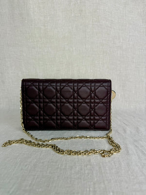 Christian Dior Lady Dior Pouch Burgundy Cannage Quilted Lambskin Leather Gold Hardware
