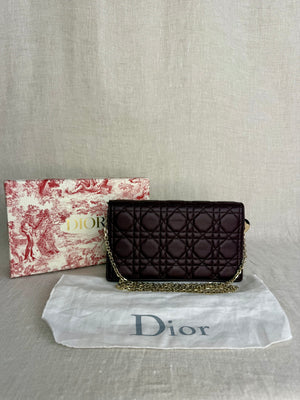 Christian Dior Lady Dior Pouch Burgundy Cannage Quilted Lambskin Leather Gold Hardware
