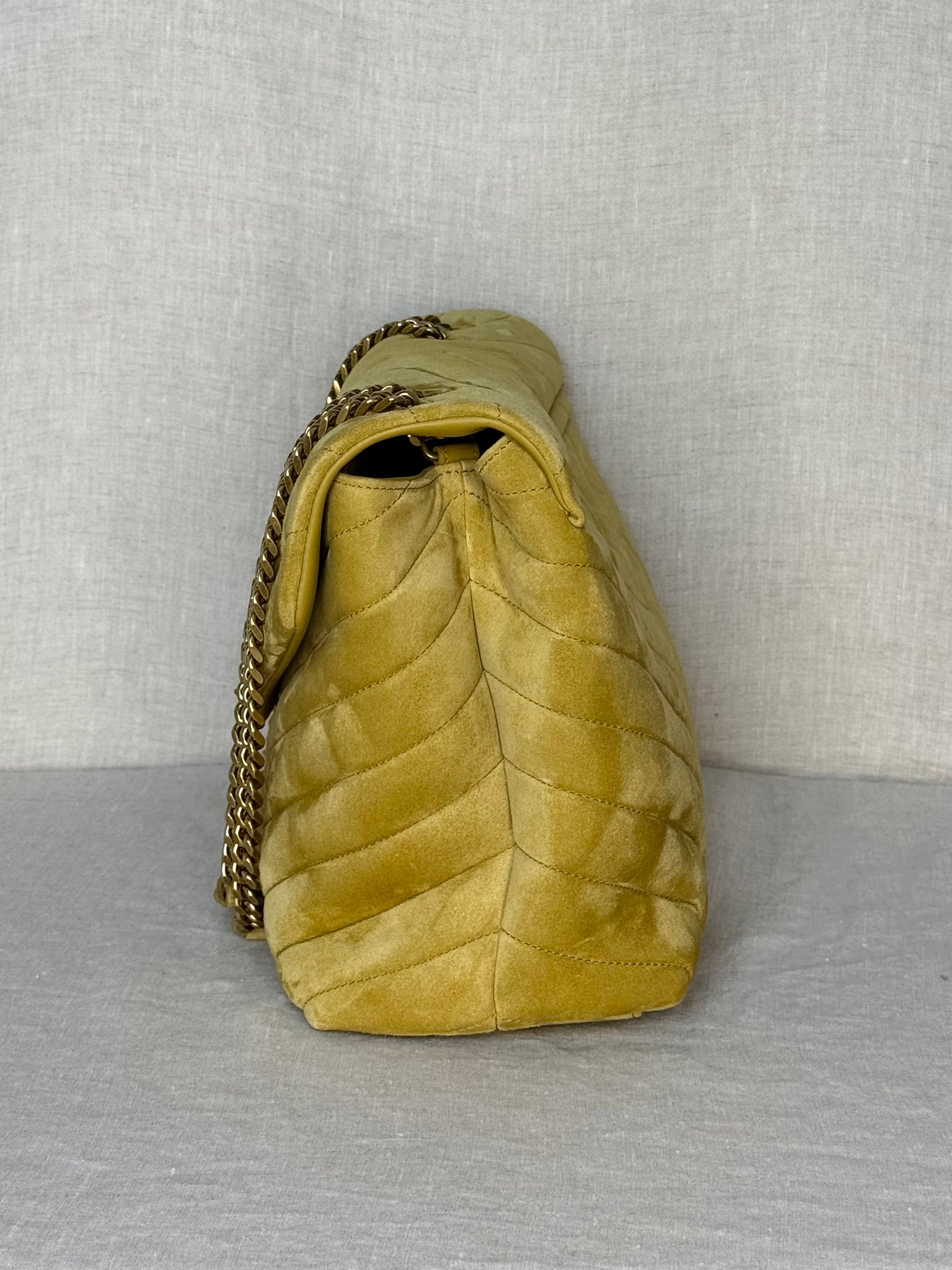 YSL Large LouLou in Chartreuse Suede