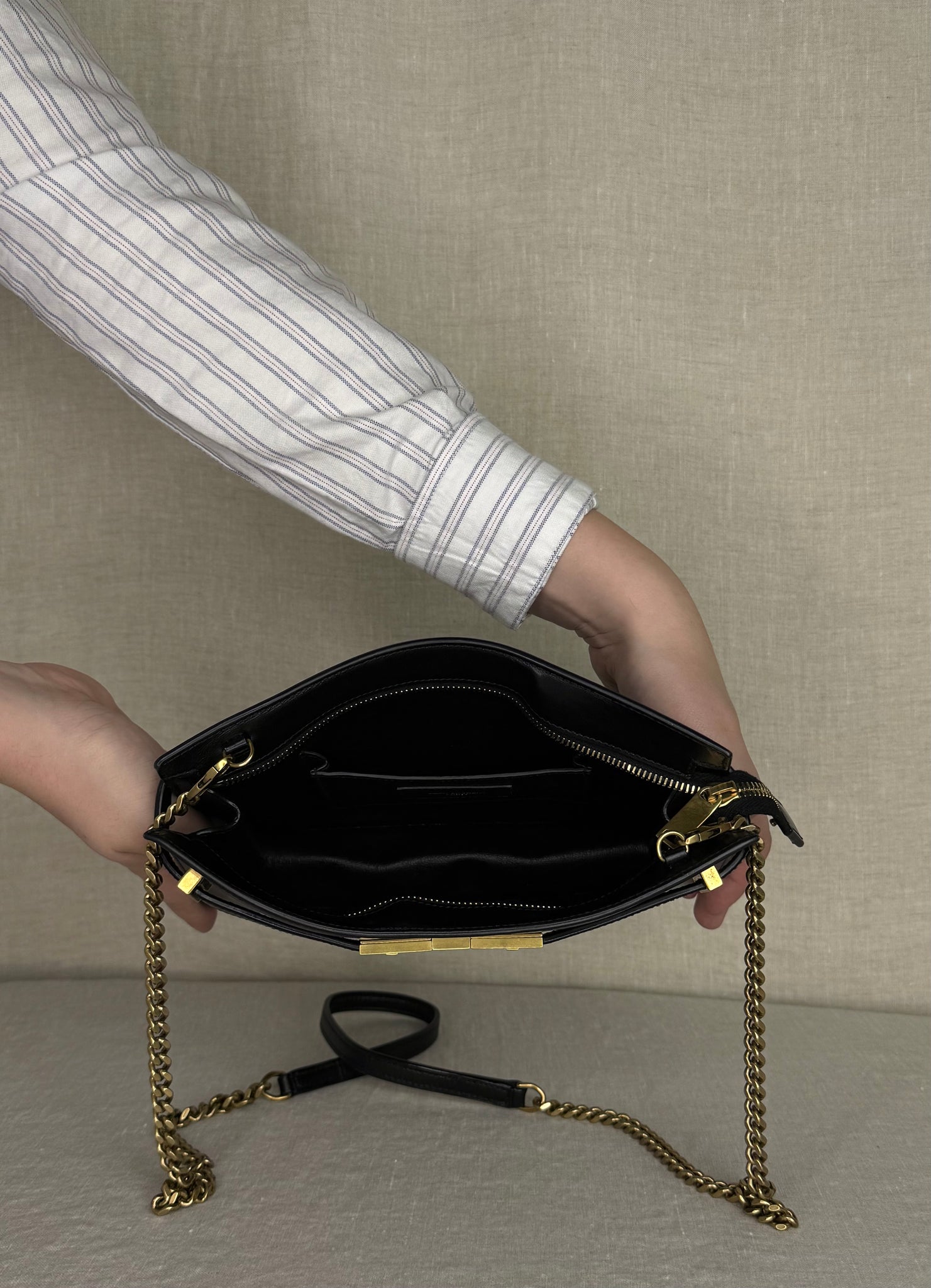 Saint Laurent Manhattan Small Crossbody Bag in Black Leather with Gold Hardware