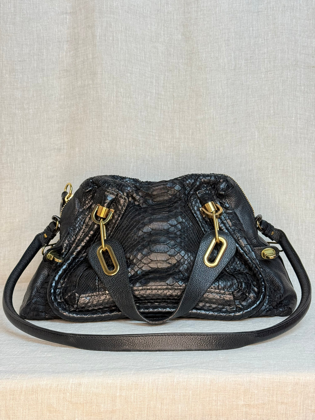 Chloe Partay M Black Python Bag