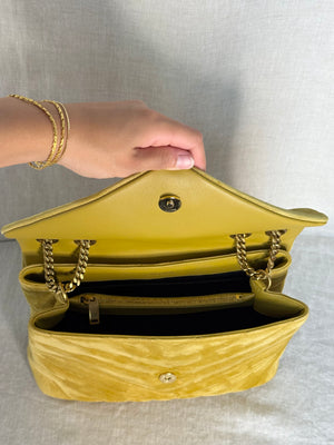 YSL Large LouLou in Chartreuse Suede