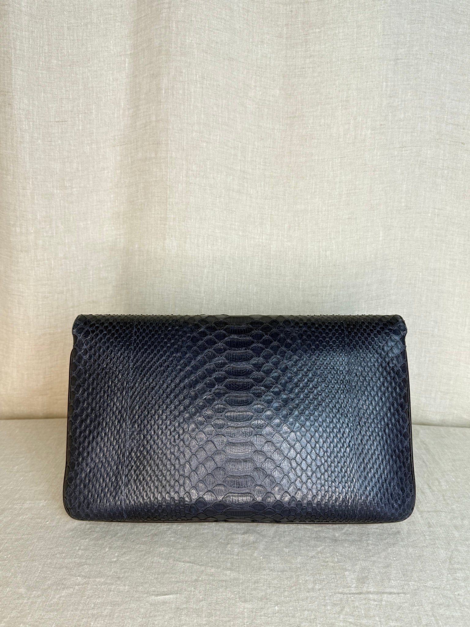 Chanel Navy Python Unchained Clutch