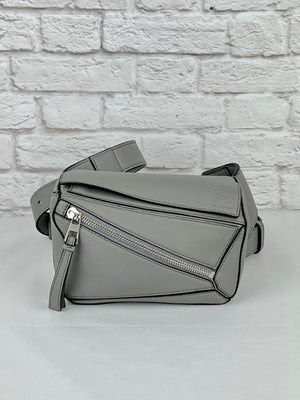 LOEWE Mini Puzzle Edge Leather Belt Bag, Grey