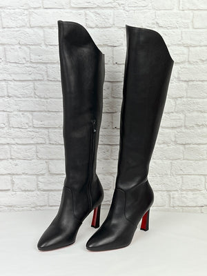 Christian Louboutin Eleonor Botta 85 leather knee-high boots, New, Size 37.5, Black