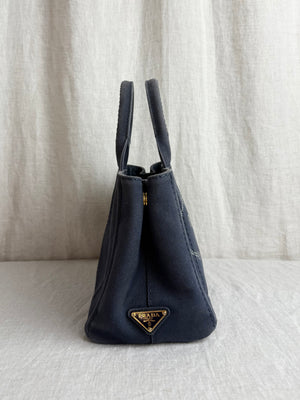 Prada Small Navy Canapa Canvas Tote
