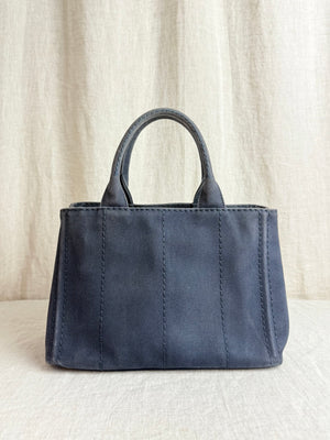 Prada Small Navy Canapa Canvas Tote