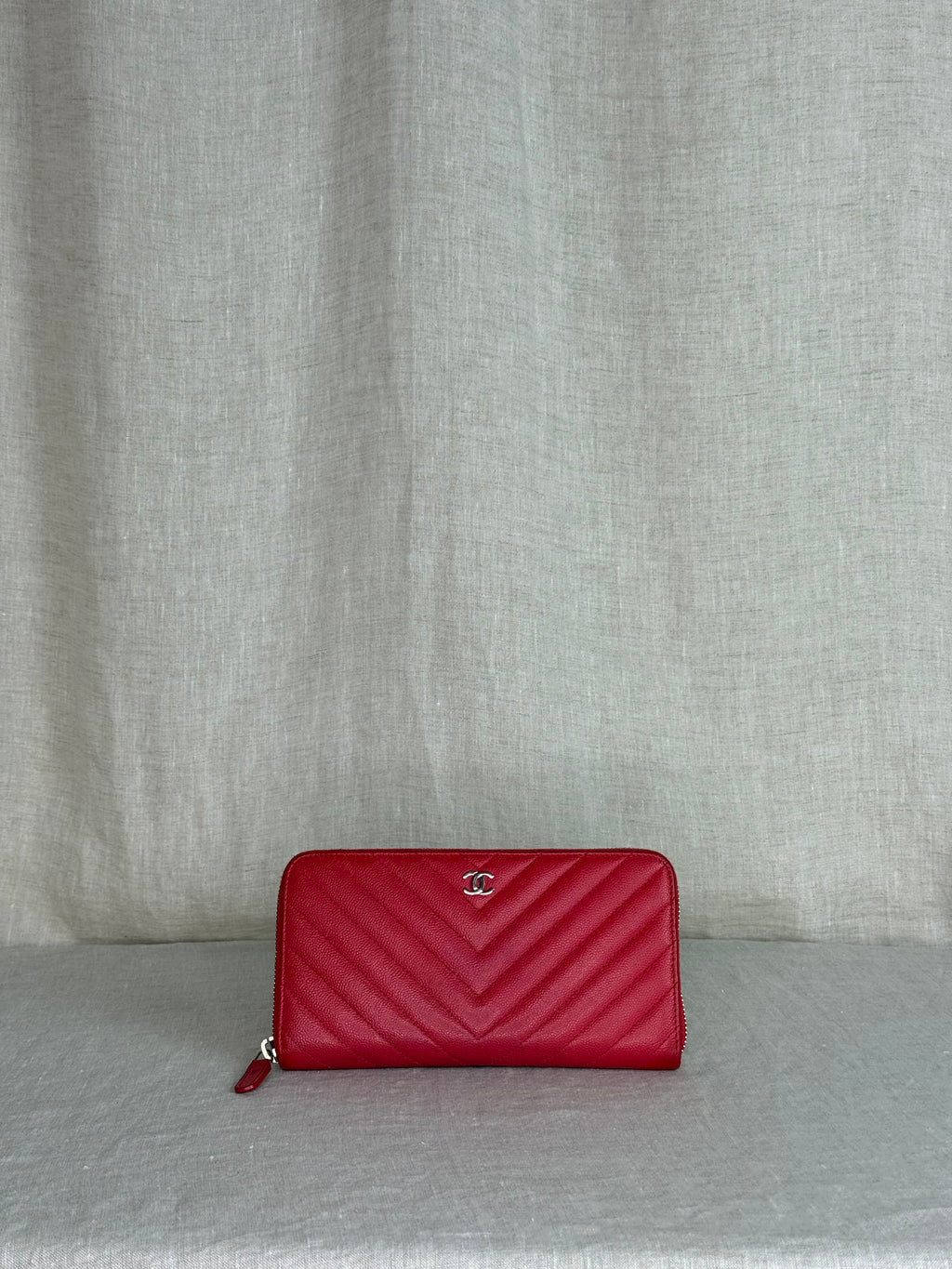 Chanel Chevron Quilted Leather Zippy Wallet