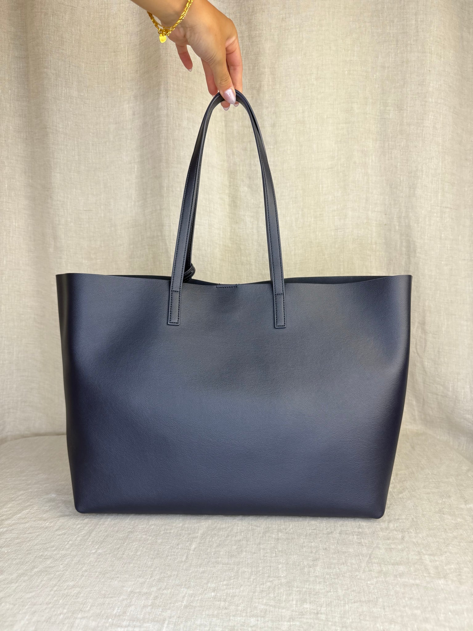 Saint Laurent Navy Leather Tote