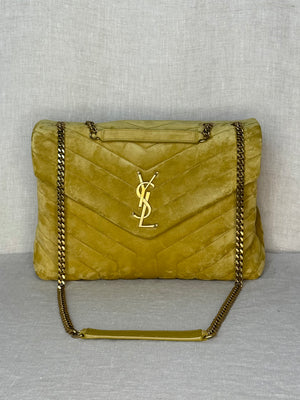 YSL Large LouLou in Chartreuse Suede