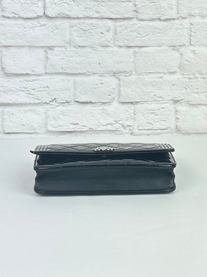 Chanel Boy Wallet on Chain in Black Patent Leather