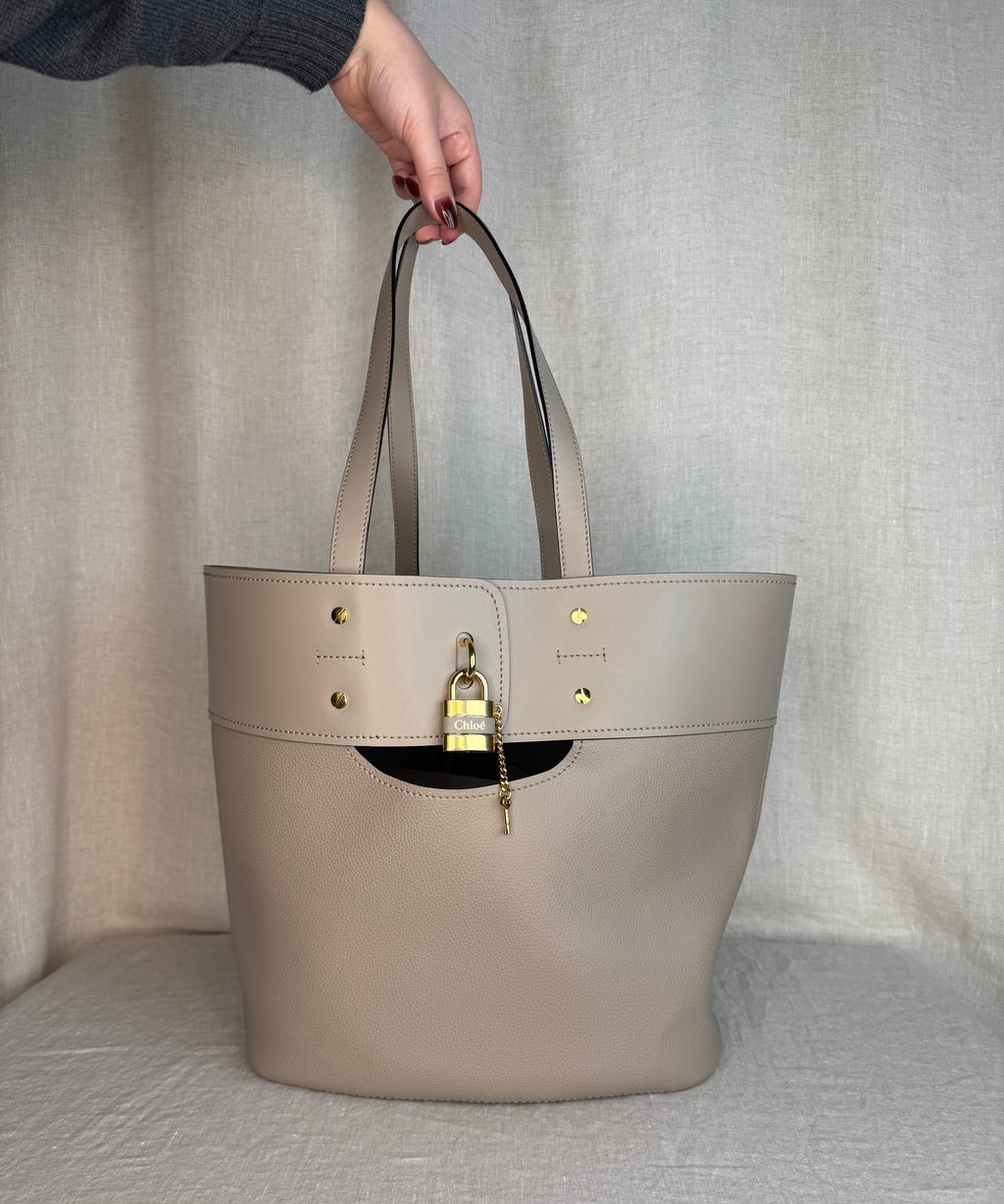 Chloé Medium Aby Tote in Motty Grey Leather with Gold Hardware