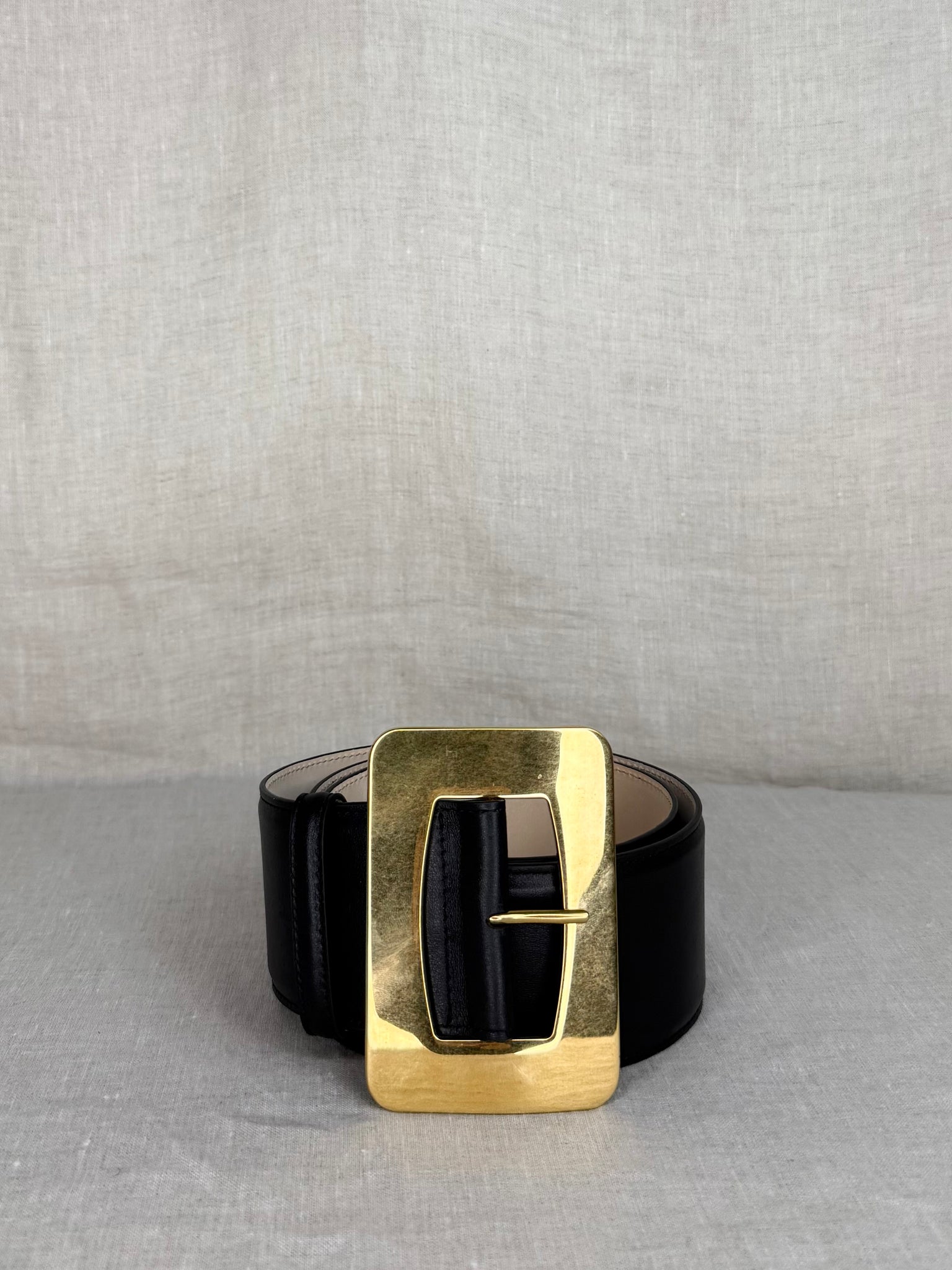 Altuzarra Medium Black Leather Big Gold Buckle Belt