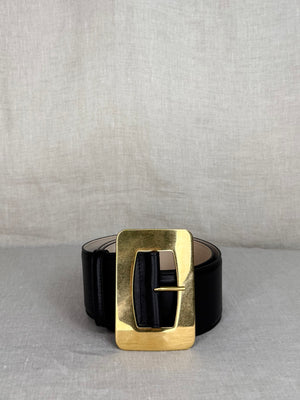 Altuzarra Medium Black Leather Big Gold Buckle Belt
