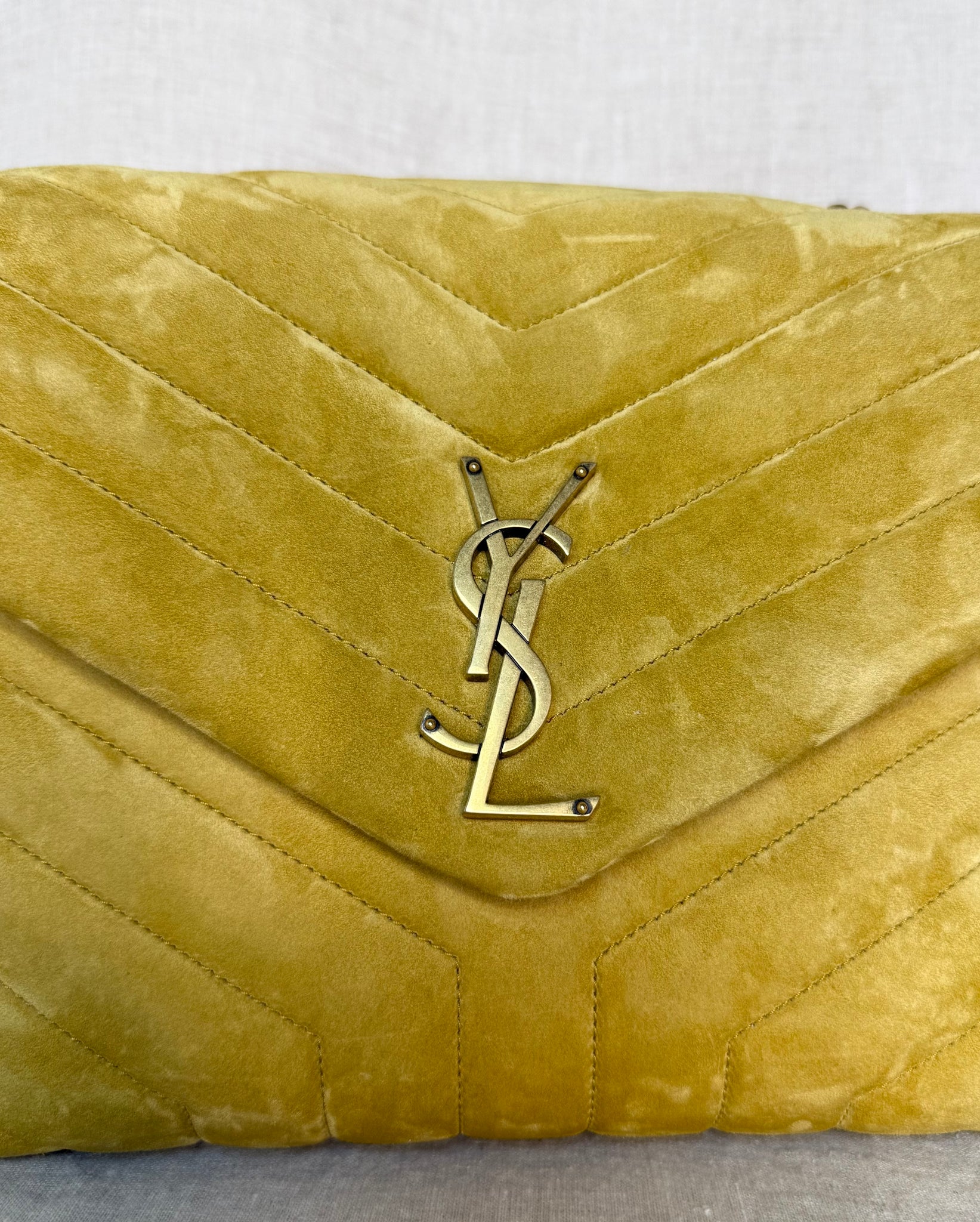 YSL Large LouLou in Chartreuse Suede