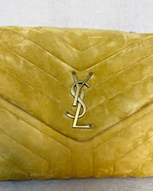 YSL Large LouLou in Chartreuse Suede