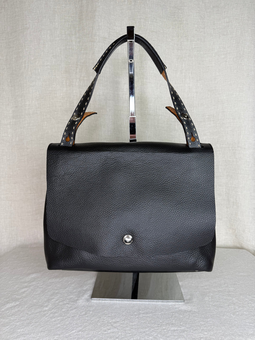 Segatta Roth Black Italian Leather Tote Bag