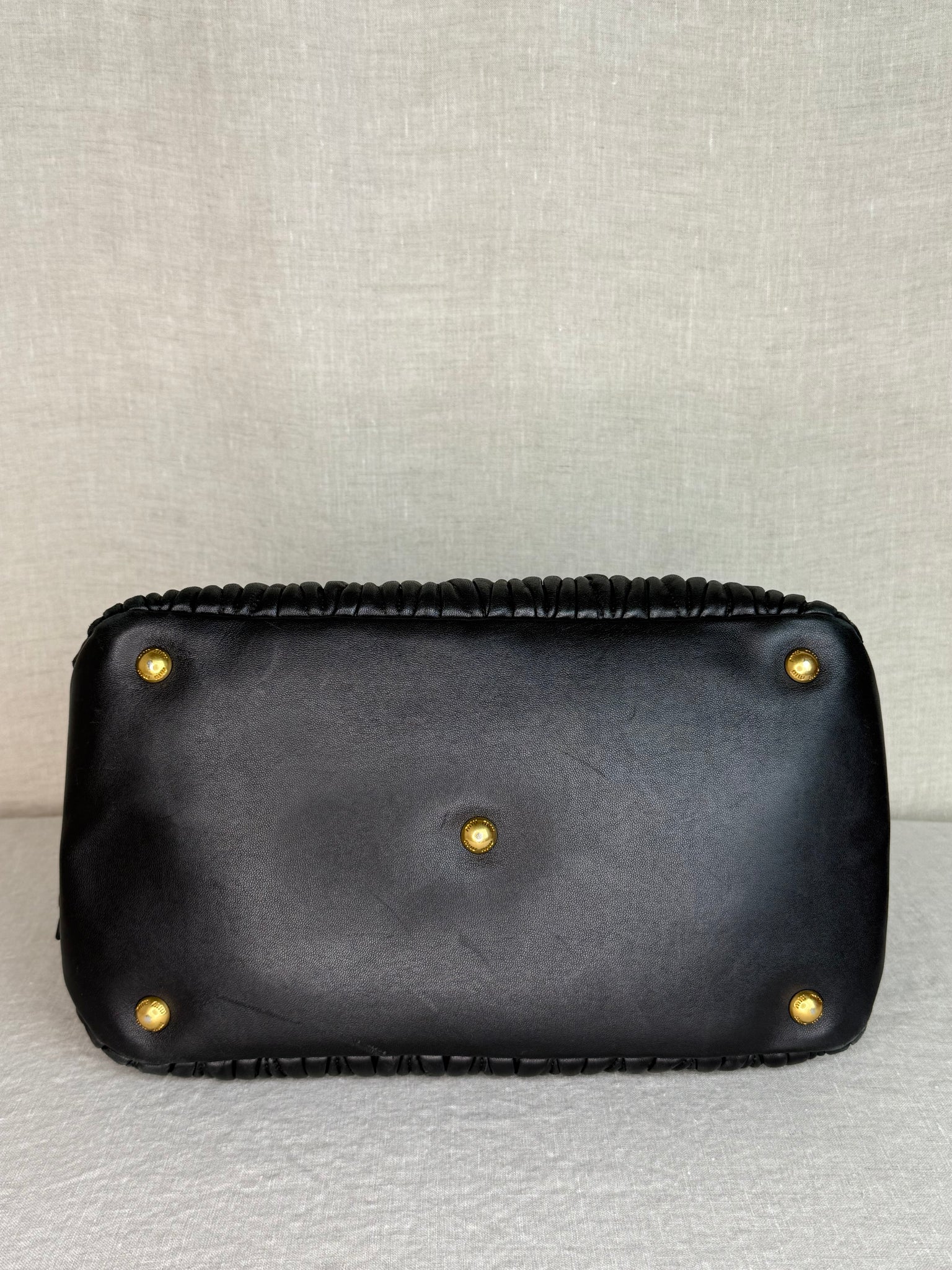 Miu Miu Matelassé Bauletto Medium Top Handle Bag in Lambskin Leather with Gold Hardware