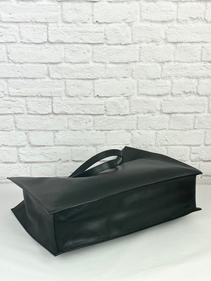 The Row Leather Tote, Black/Silver