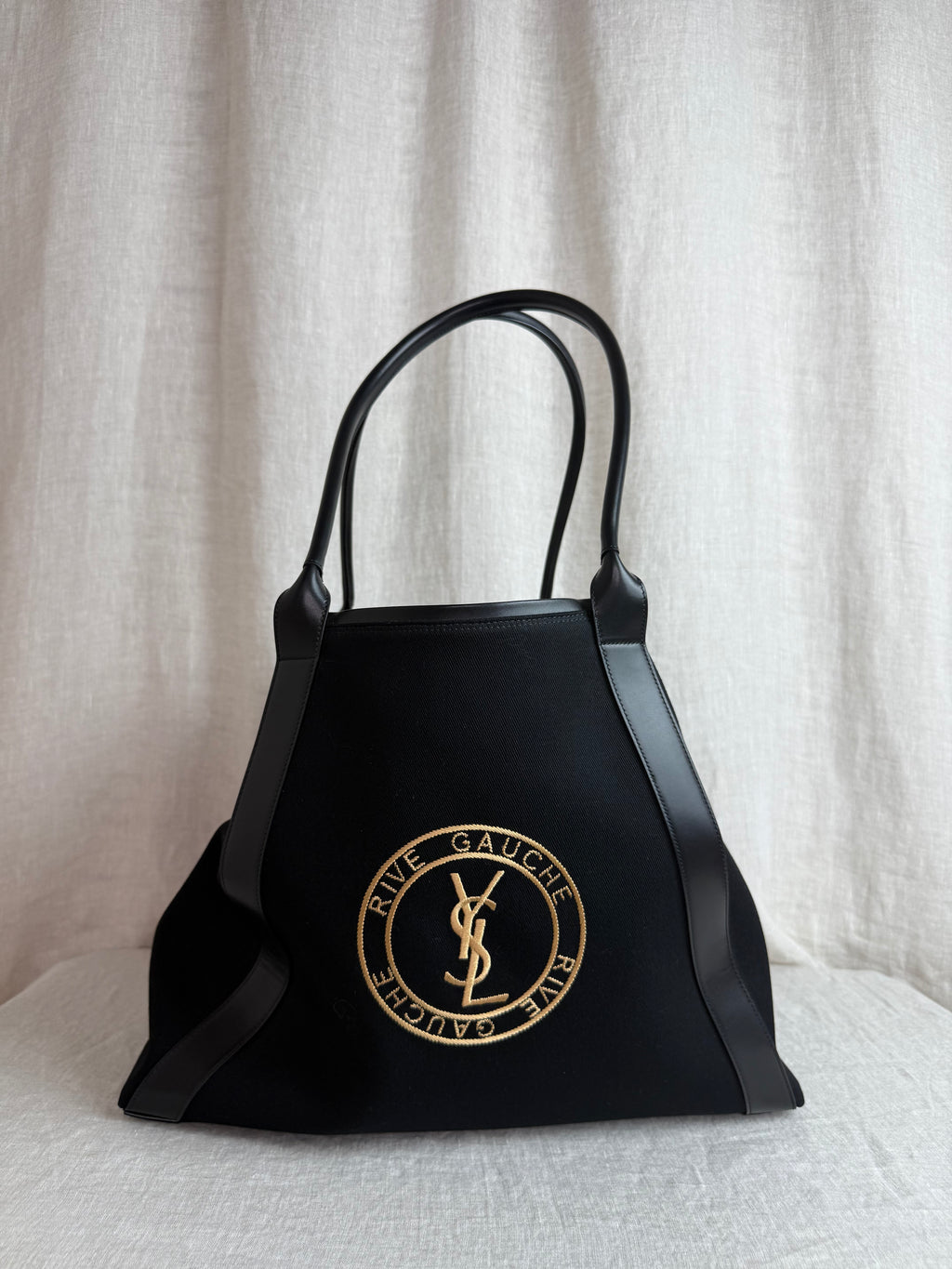 YSL Black Rive Gauche Canvas and Leather Tote