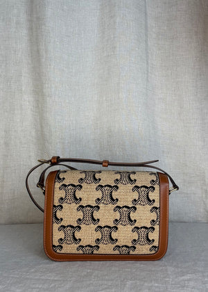 Celine Triomphe Crossbody Bag Monogram Canvas with Tan Calfskin Leather Trim