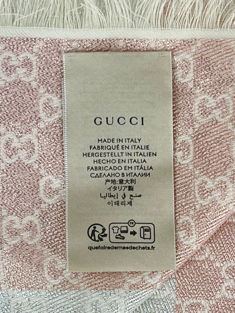 Gucci Jacquard GG Monogram Shimmer Lrg. Square Shawl, Ivory Multicolor