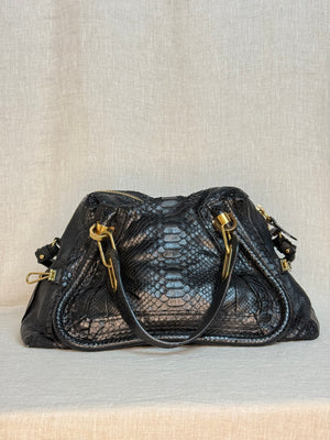 Chloe Partay M Black Python Bag