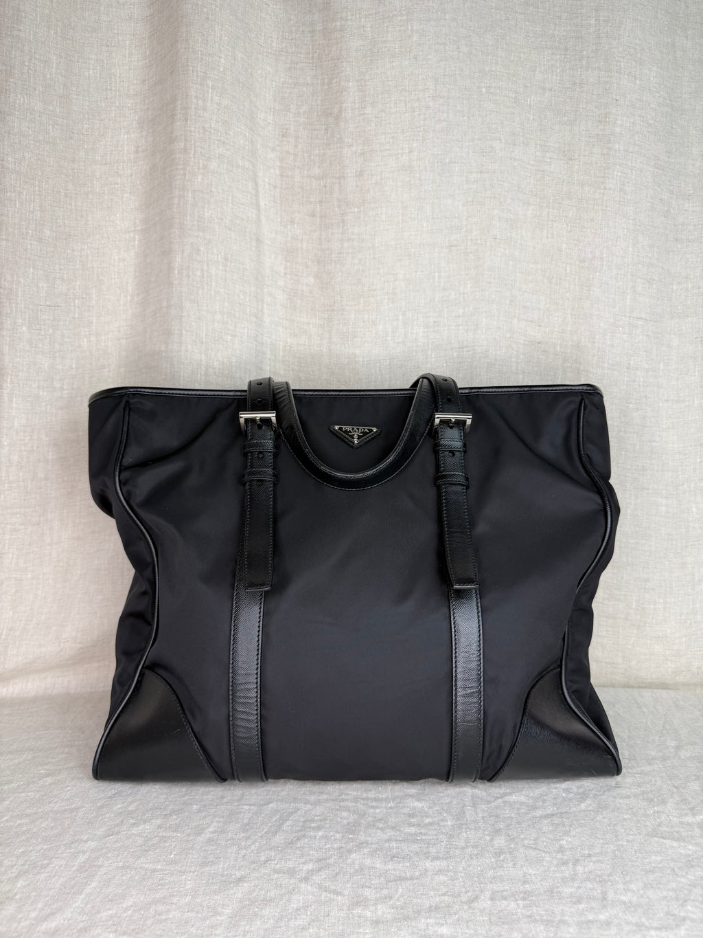 Prada Large Nylon Black Tote Bag