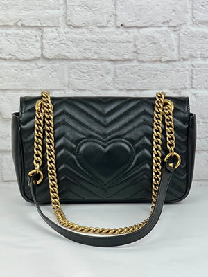 Gucci  Marmont Matelesse Flap Bag, Black/Antique Gold