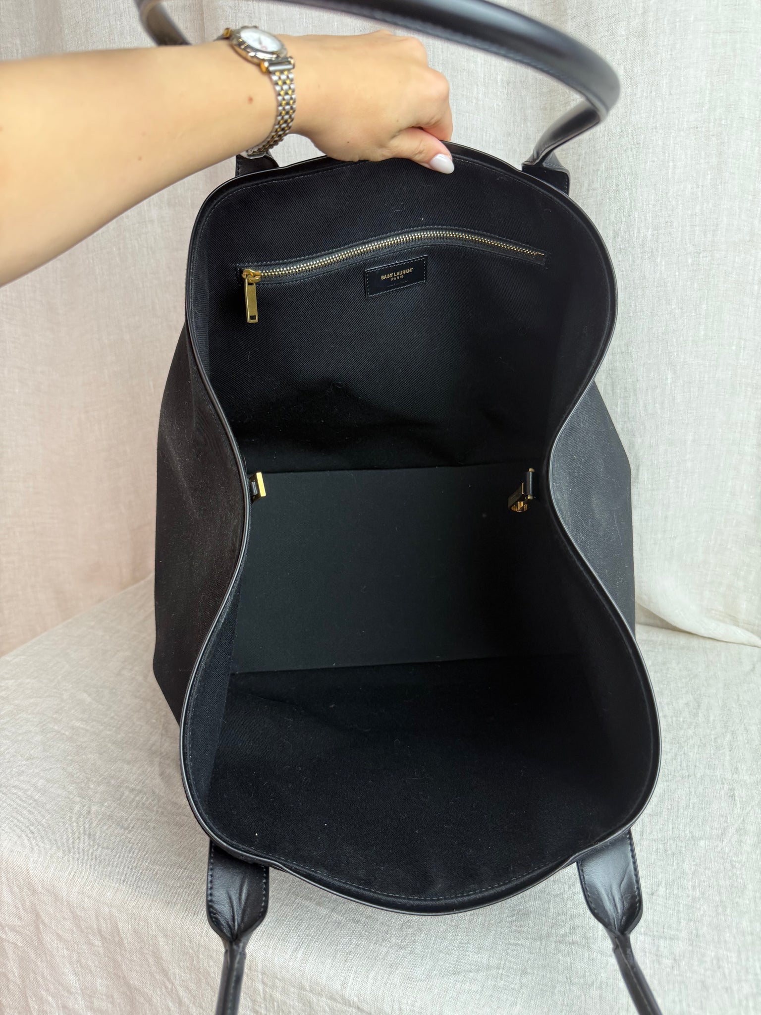 YSL Black Rive Gauche Canvas and Leather Tote