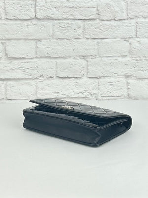 Chanel Boy Wallet on Chain in Black Patent Leather