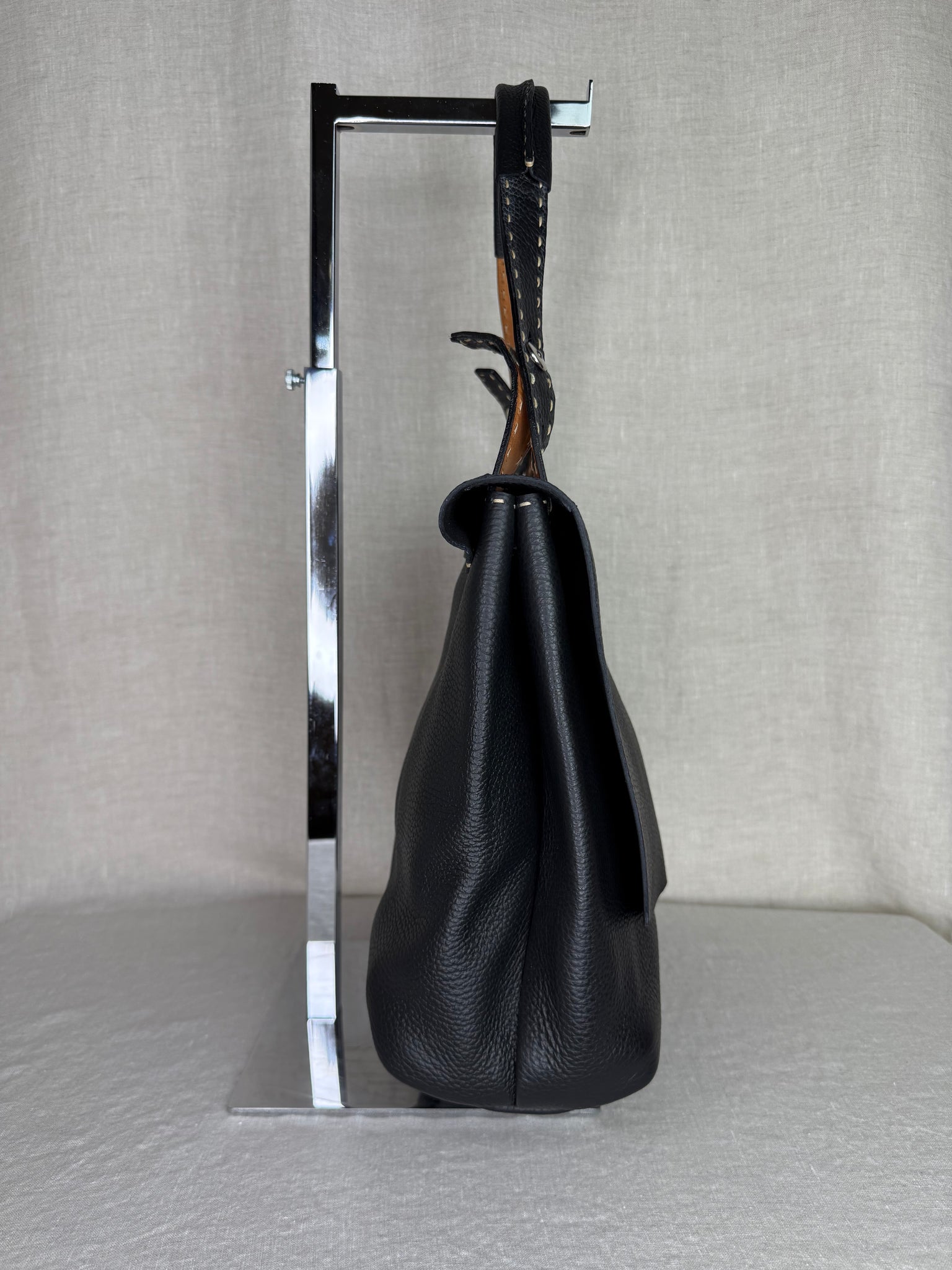 Segatta Roth Black Italian Leather Tote Bag