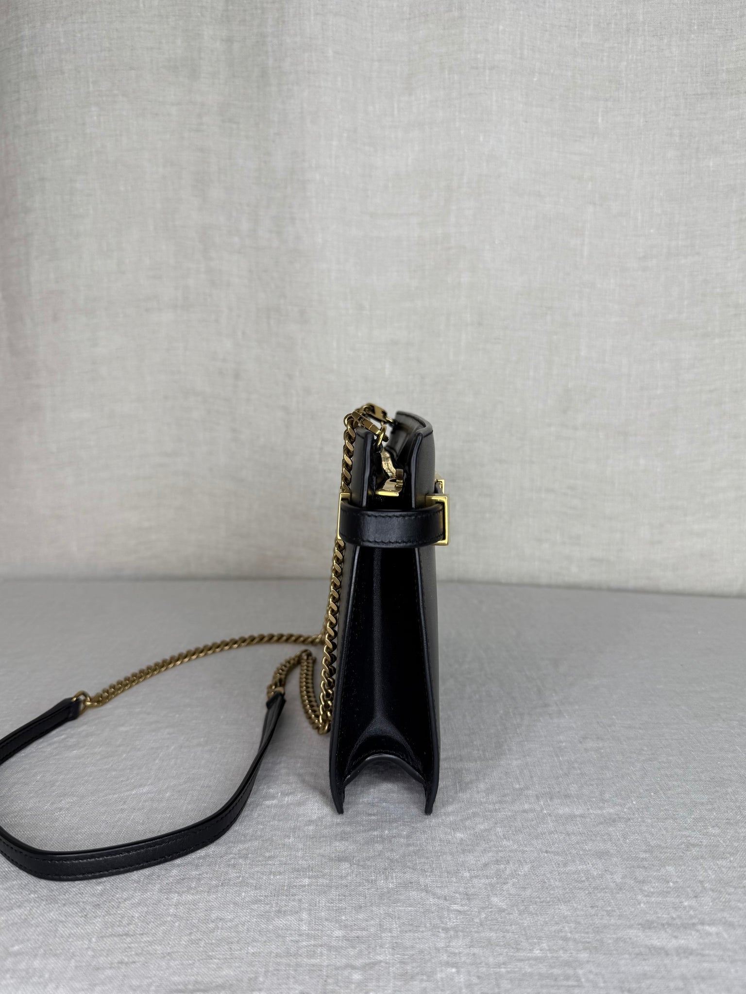 Saint Laurent Manhattan Small Crossbody Bag in Black Leather with Gold Hardware