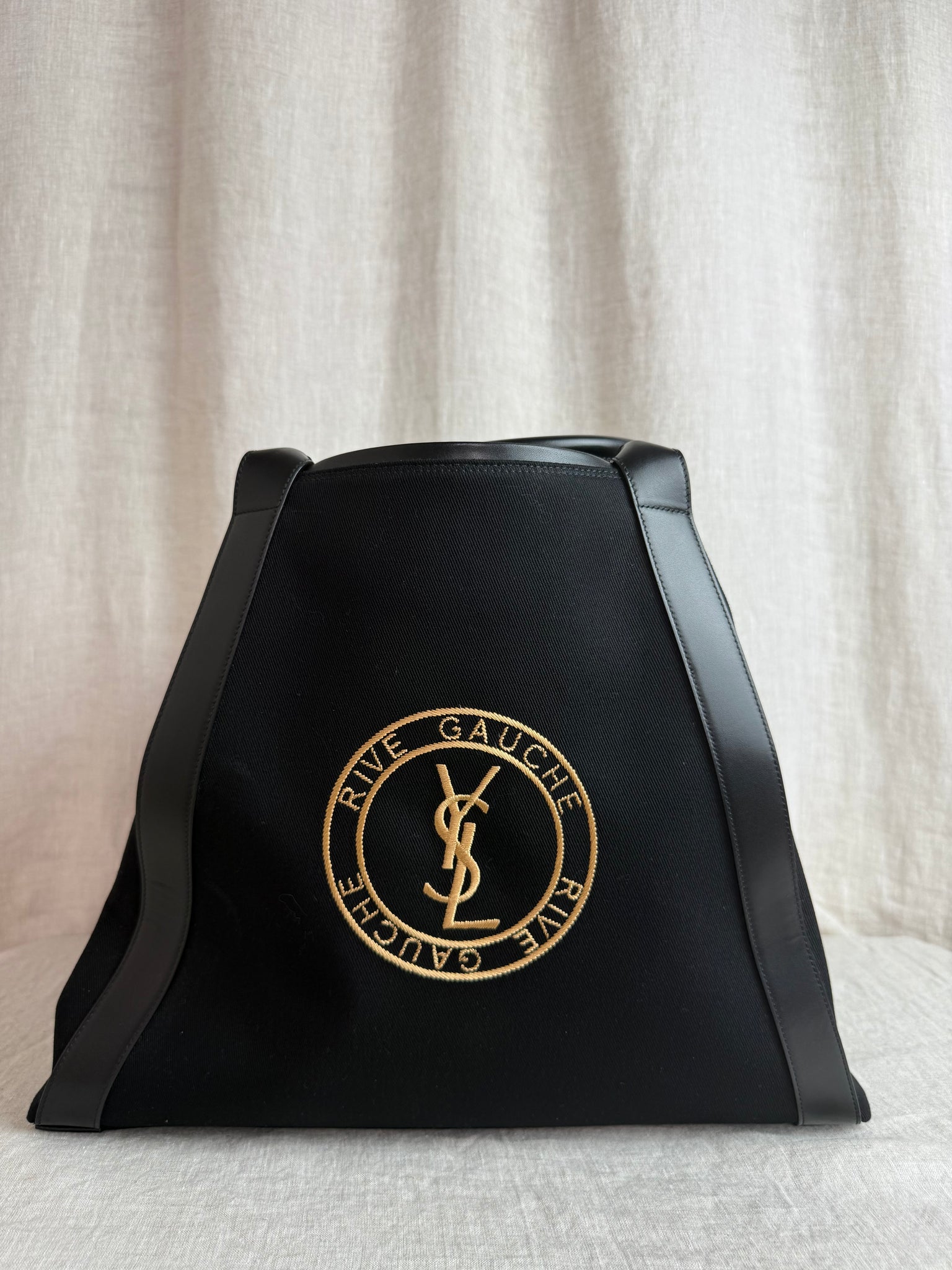 YSL Black Rive Gauche Canvas and Leather Tote