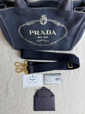Prada Small Navy Canapa Canvas Tote